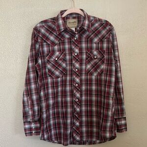 Wrangler Western Cowboy Pearl Snap Long Sleeve Shirt Men's Size Medium Red